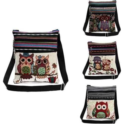 Brand New 2018 Hot Fashion Owl Print Diagonal Package Shoulder Bags Mini Packet Messenger Bags Canavs Travel Storage Bag