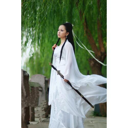 New Classic Chinese white costume hanfu costume hanfu costume Han cloth Sling and drag contracting and girdle and Chiffon sand