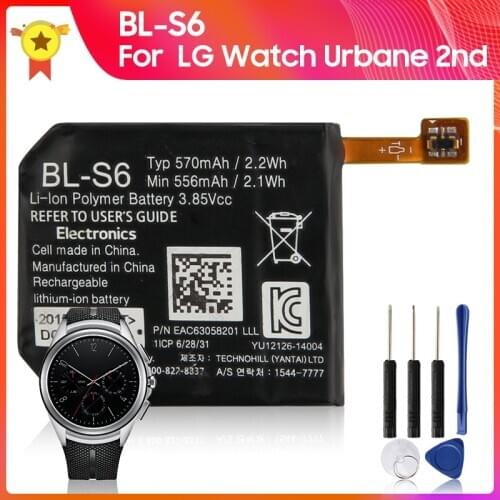 Original Replacement Battery BL-S6 For LG Watch Urbane 2nd Edition LTE W200 W200A Smartwatch Genuine Battery 3.85V +tools 570mAh