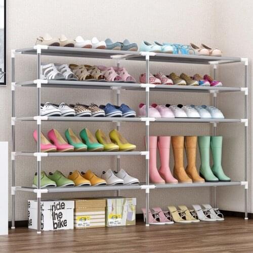 Shoe Shelf Double Five Rows Simple Multi-layer Shoe Cabinet Door Domestic Iron Art Large capacity Dormitory Small Narrow
