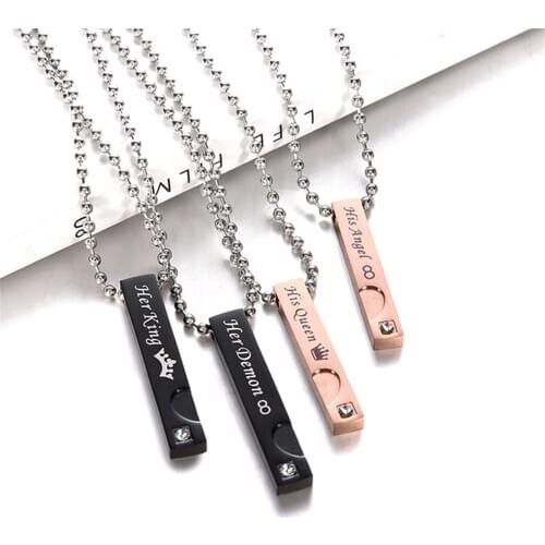 Popular Jewelry Stainless Steel Necklace Her king His Queen Army Brand Titanium Steel Couple Necklace Men And Women Pendant