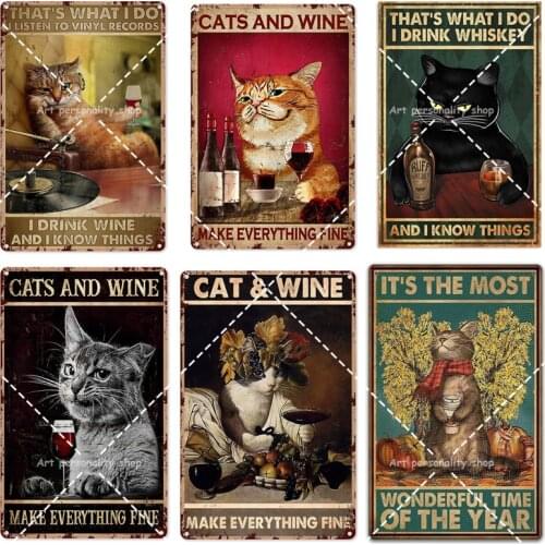 Cat Sign Wine Lovers Poster Thats What I Do I Listen To Vinyl Records and I Know Things Metal Sign Decor Poster Wall 12x8 Inch