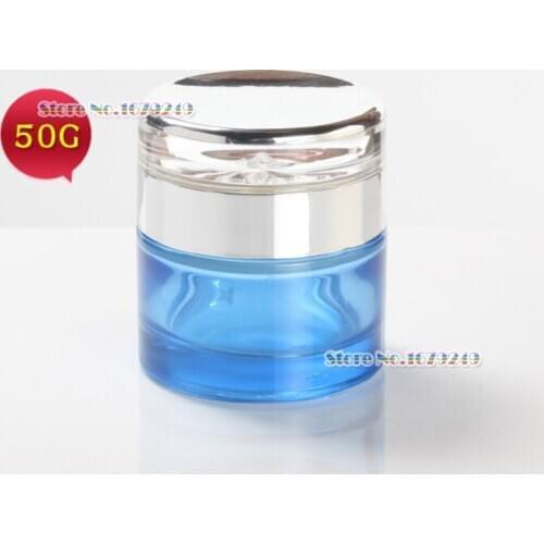 50g/50ml Blue Sliver cap Transparent empty cosmetic cream jar bottle cream bottle cap/Wood cap/cosmetics Bottle glass 100pcs/lot