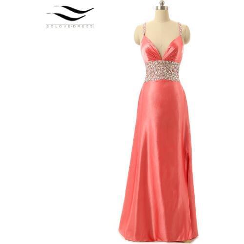Slovedress Sexy Scoop Prom Dresses Beadings Evening Dress Formal Sequins Mother Of the Bride Dress Vestido De Festa Longo SLE108