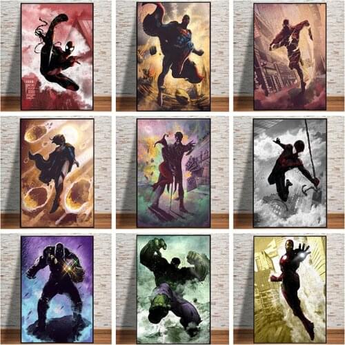 Superhero Thanos Avengers Canvas Paintings Marvel Spider-Man Iron Man Poster and Prints Wall Art Pictures for Living Home Decor