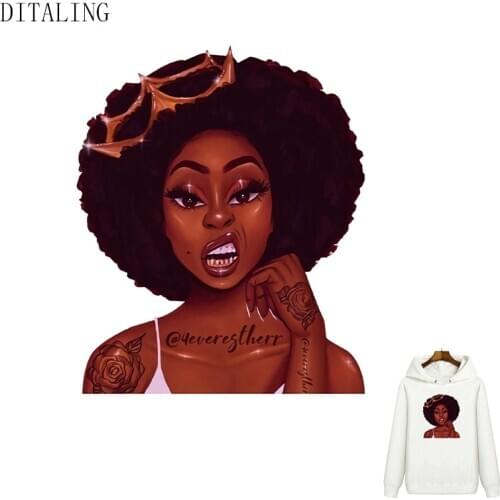 Sticker Beauty Black Girl Iron On Transfer For Clothing Heat Sensitive Patch DIY T-Shirt Thermo Stickers Appliqued For Clothing