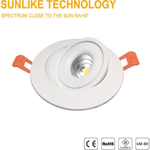 Tri-color CTC Downlight 7W LED Sunlike Technology Ra>97 360°Adjustable CCT Switch Dimmable Slim Recessed Ceiling Spot Light D90