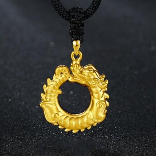 Domineering Chinese Coiled Dragon Pendant Necklace for Men Women Black Leather Rope Chain Patron Saint Jewelry Birthday Gifts