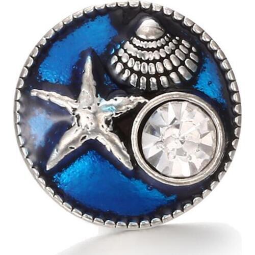 10Pcs/lot DIY 18mm Starfish Snap Buttons Interchangeable Jewelry Accessory Hollow Box Blue Rhinestone Snap Jewelry For Bracelet