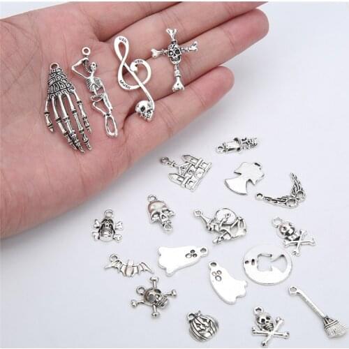 20pcs Mixed Halloween Skull Charms Lot Bulk For Earring Bracelet Metal Alloy Christmas Charm Pendant Diy Jewelry Making Findings