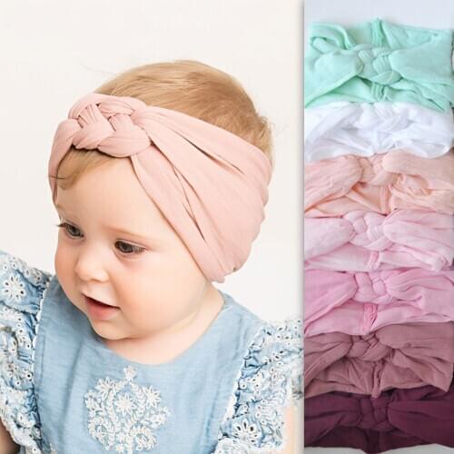 2020 New Braided Nylon Headbands Kids Girls Children Twisted Top Cross Knot Headwraps Elastic Soft Hairbands Hair Accessories
