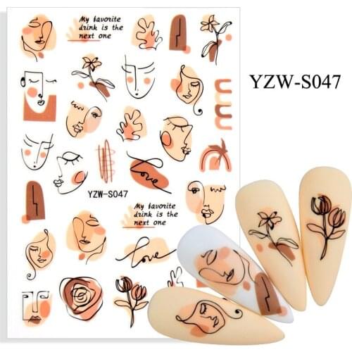 3D Nail Sticker Sketch Face Ink Line Slider Nails Art Decoration Wraps Decals Design Adhesive Manicure Tips Stickers Pegatina