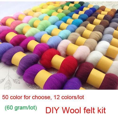 50color for choice 12colors/lot 5g/color Handmade materials diy poke fun wool strip wool felt