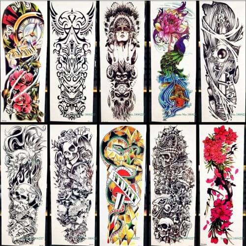 Large Full Arm Make Up Temporary Tattoo Sticker Tribal Warrior Peacock Snake Sword Body Art Waterproof Fake Flash Tattoo Sticker