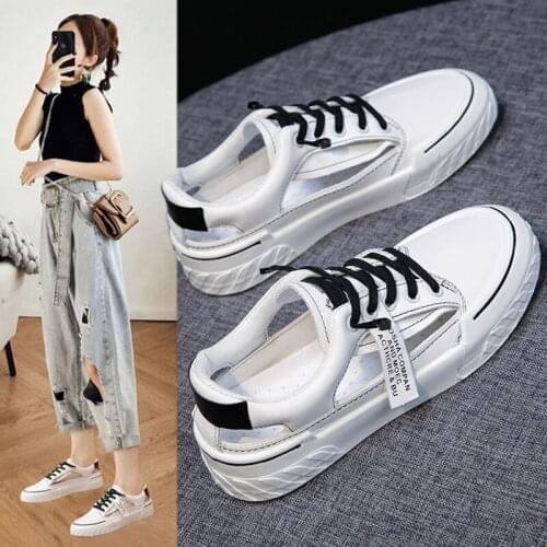 Summer New Sports And Leisure Flat Hollow Ladies Sandals Fashion All-Match Large Size 40 Small White Shoes
