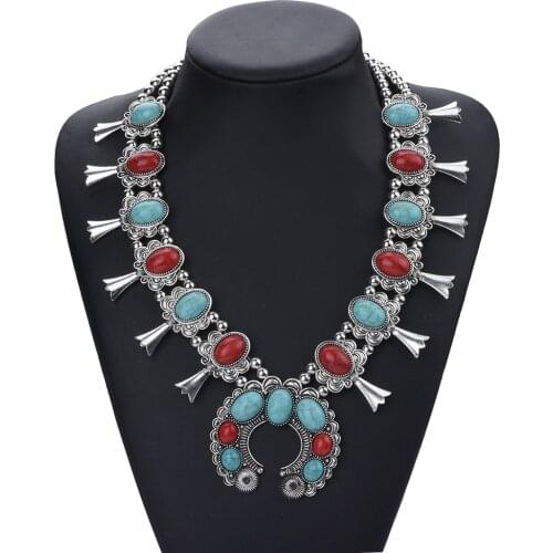Bohemian Ethnic Tribal Statement Large Collar Choker Necklace For Women Red Blue Stone Maxi Indian Retro Pendants Necklaces