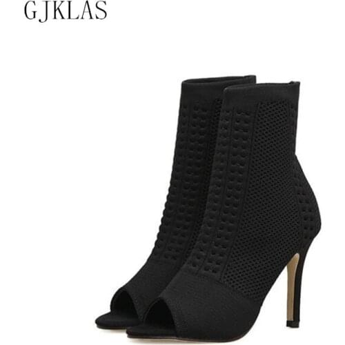 Peep Toe Ankle Boots Women High Heels High Quality Black Shoes for Women Sexy Heels Fashion Boots Female Women Shoes Comfort