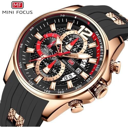 MINI FOCUS Watches For Men Top Brand Luxury Quartz Waterproof Fashion Sports Wristwatches Relogio Masculino Black Silicone Strap