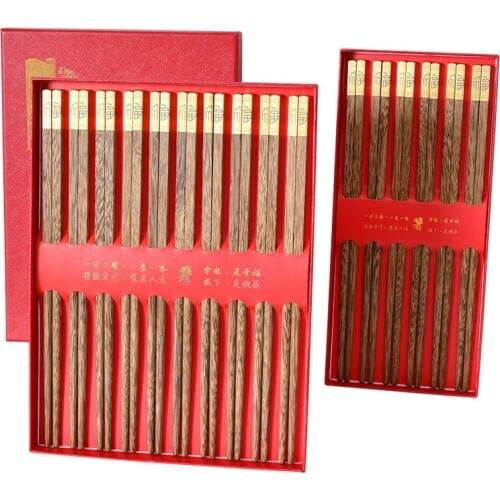 Pure Copper Solid Wood, No Paint, No Wax, Healthy Chinese Wenge Wood and Red Sandalwood Chopsticks Gift Package