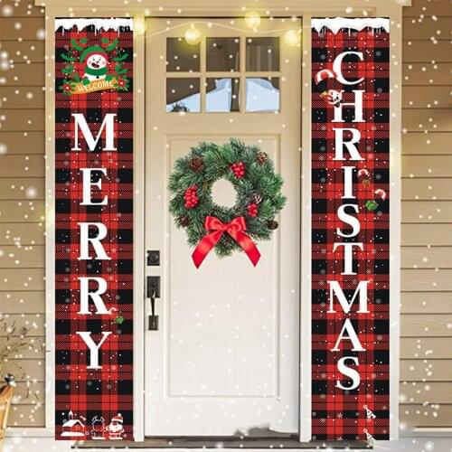 Welcome Merry Christmas Hanging Flag Banner Couplet Indoor Outdoor Porch Sign