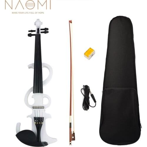 NAOMI Electric Violin 4/4 Full Size White Solid Wood Silent Violin w/ Case+Violin Bow+Rosin+Audio Cable+Maple Bridge
