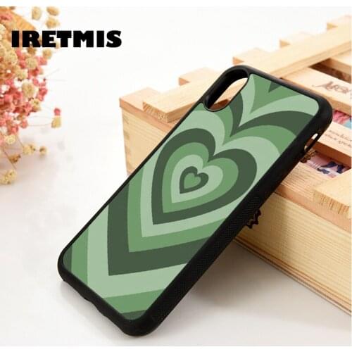 Iretmis 5 5S SE 6 6S TPU Silicone Rubber Phone Case Cover for iPhone 7 8 Plus X Xs 11 12 MINI Pro Max XR Green Retro Heart