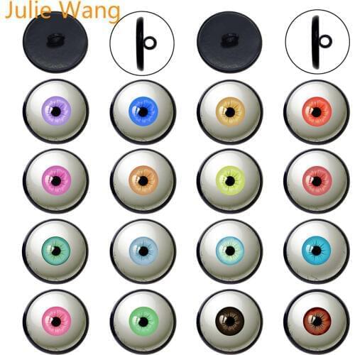 Julie Wang 10PCS 6-30mm Shank Eye Buttons Glass Round Pupil Cabochons Toy Doll Eyeball Jewelry Making Sewing Accessory