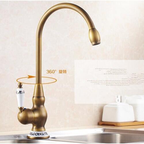 Ceramic Kitchen faucet Antique Brass Bathroom Basin Faucet Swivel Spout Vanity Sink Mixer Tap Single Handle cocina
