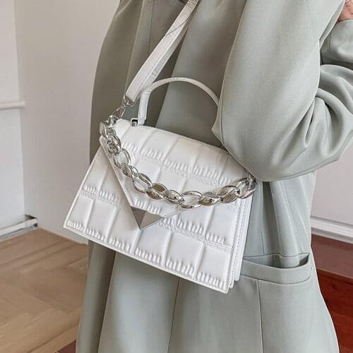 Plaid Flap Shoulder Bags for Women Pure Color Leather Crossbody Bags Ladies Small Top-handle Bag Simple Chain Handbags Sac 2021