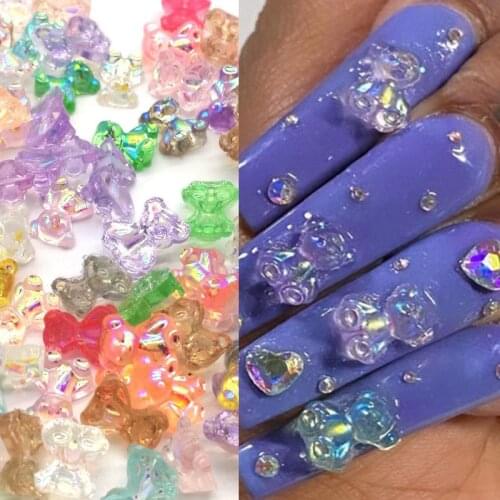 1pcs Nail Crystal Aurora Bear Manicure Accessories Crystal Resin Bear Nail Art Rhinestones 3D Stereo Woman DIY Nail Decoration