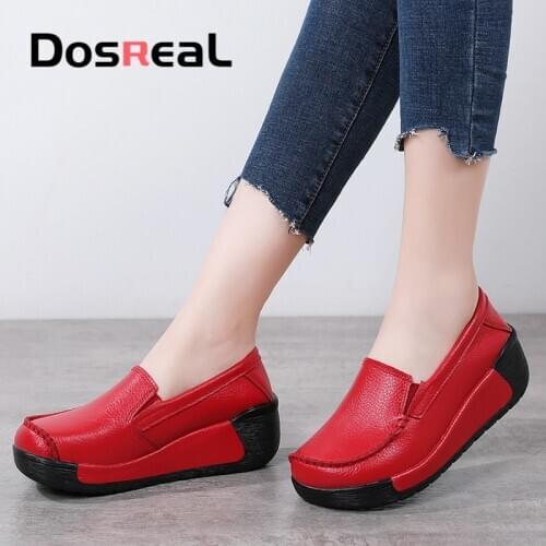 Dosreal Women Platform Flats Shoes Cow Leather Fashion Shoes For Females Casual Sneakers Autumn Ladies Slip on Loafers Shoes
