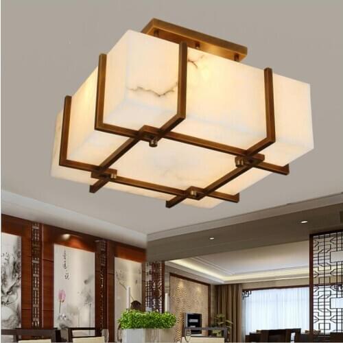 Spain natural copper marble lamp living room bedroom study creative minimalist new Chinese villa atmosphere ceiling led