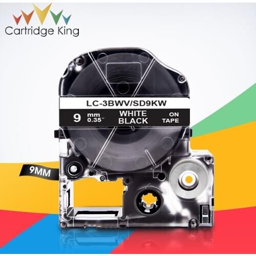 9mm 3/8" Label Tape SD9KW LC-3BWV White on Black Print Ribbon for Epson King Jim TepraPro SR170 SR-GL2 SR-GL1 SR-RK2 Label Maker