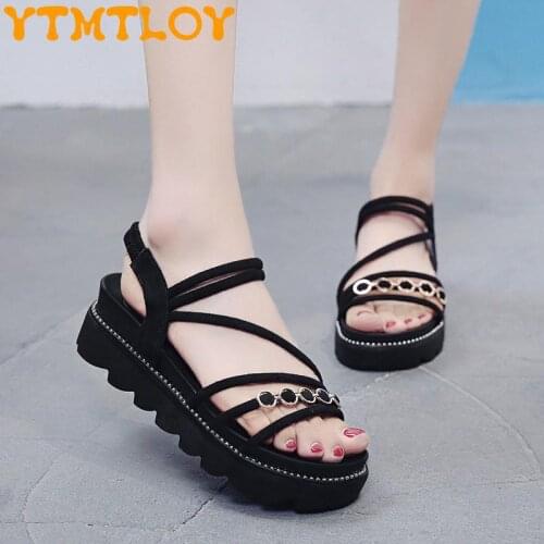 Summer Leisure Thick-soled 2021 Students Korean Fashion Trendy Beach Shoes Open-toed Little Fairy Mini Roman Sandals