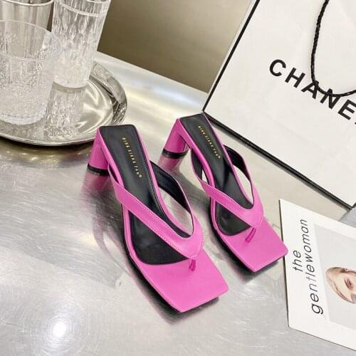 Fashion Mid-heel Flip-flop Sandals Casual Outdoor Flip-flops Womens Square Head Open Toe Large Size Slippers ZL