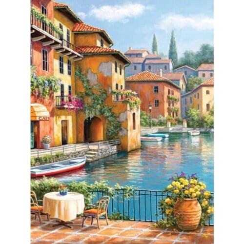 Landscape Street View Pre-Printed 11CT Cross Stitch Set Embroidery Handmade Knitting Handiwork Sewing Gift Festivals Wholesale