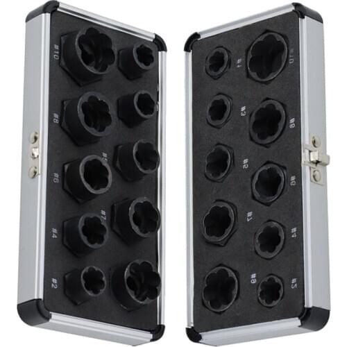 Damaged Bolt Nut Screw Extractor Socket Hex Nut Extractor Drill Bits Tool Set Socket Drill Bits Aluminum Box Disassembly Tool