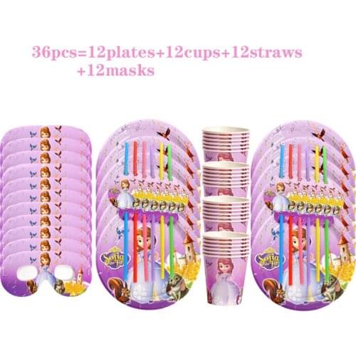 1set Disney Princess Sofia Theme Party Supplies Disposable Tableware Set Napkin Girl Birthday Party Decoration Baby Shower