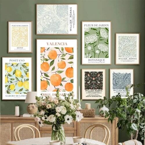 Wall Art Canvas Painting William Morris Orange Lemon Fruit Nordic Posters Prints Flower Plant Wall Picture for Living Room Decor