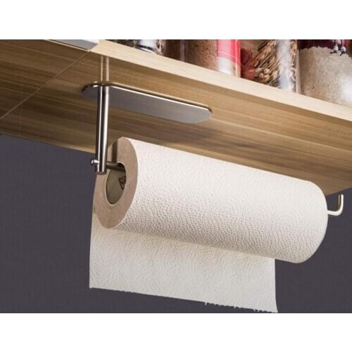 Punch Free Stainless Steel Kitchen Roll Holder Wall Mounted Tissue Paper Towel Roll Stand Dispenser Hanger Rack Bathroom Kitchen