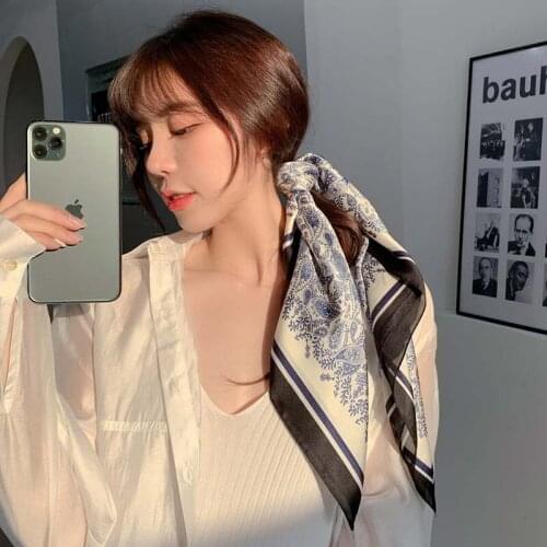 2021 New Square Silk Scarf Women Print Neck Scarfs Office Lady Hair Band Foulard Handkerchief Female Bandana Shawl Hair Scarf