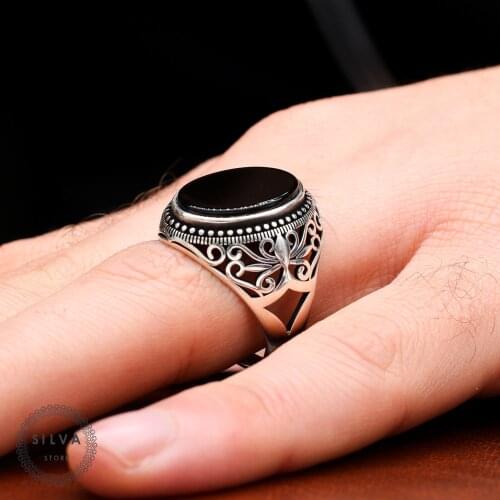 Original 925 Silver Mens ring With Onyx Stone. Mens Jewelry Stamped With Silver Stamp 925 All Sizes Are Available