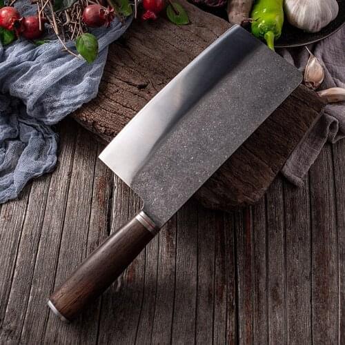 Sharp Slicing Knife Forged Stone Washing Surface Non-stick Kitchen Knife Manganese Carbon Steel Blade Wood Handle Chefs Cleaver