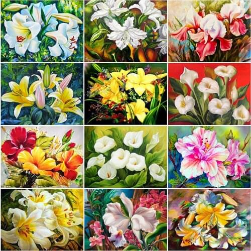 Full Square Diamond Embroidery Lily Flower 5D Diamond Painting Cross Stitch Mosaic Rhinestone Crafts Kit Home Decoration