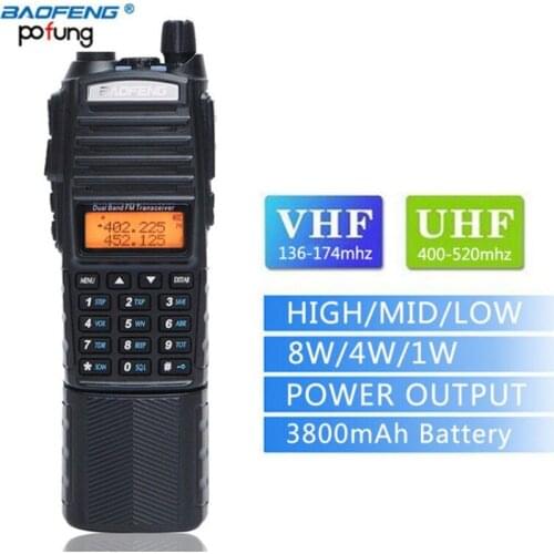 Baofeng UV-82 Plus Walkie Talkie 8W Powerful 3800mAh Battery With DC Connector Dual Band 10KM Long Range Amateur Ham CB Radio