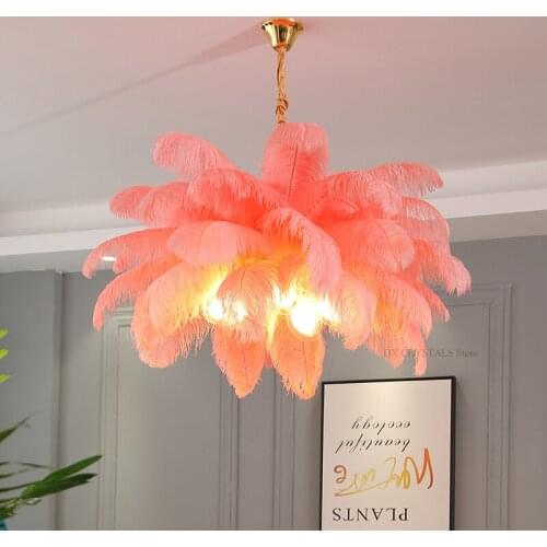 Light luxury feather pendant light modern designer living room bedroom dining room resin pink/peacock blue/white lamps