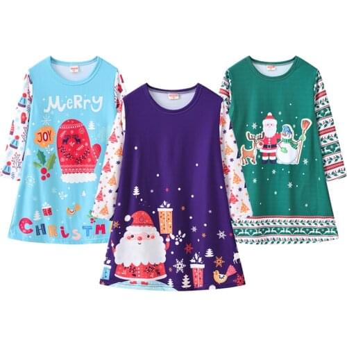 Merry Christmas Baby Girls Dress Cute Cartoon Santa Little Princess Costume Long Sleeve Fashion Party Dress Children Clothing
