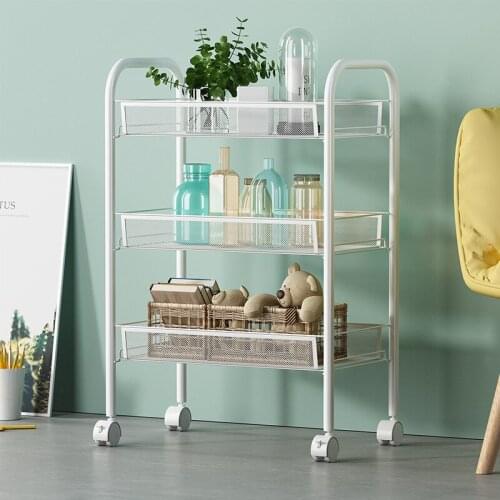 Three/four/five-layer Metal Floor Kitchen Bathroom Living Room Beauty Salon Storage Cart Rack for Food Sundries Towel Organizer