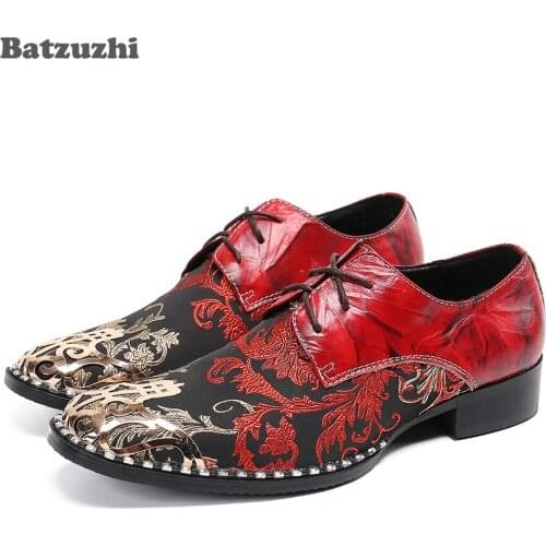 Batzuzhi Italian Style Mens Shoes Luxury Lace-up Genuine Leather Dress Shoes Men Red Party/ Wedding Shoes Men Zapatos Hombre