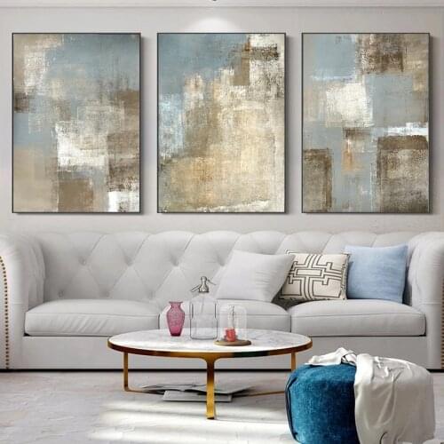 Vintage Abstract Gray and Beige Mix Canvas Paintings Wall Art Pictures Aesthetic Posters and Prints for Living Room Decoration